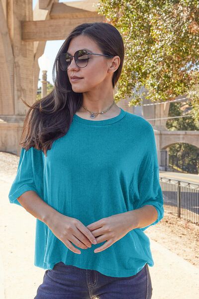 Round Neck Drop Shoulder T-Shirt - us.meeeshop