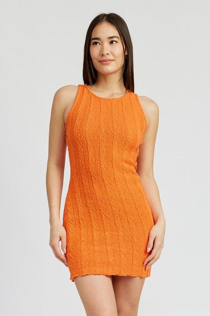 Round Neck Fitted Mini Dress - us.meeeshop