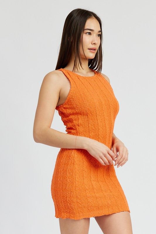 Round Neck Fitted Mini Dress - us.meeeshop