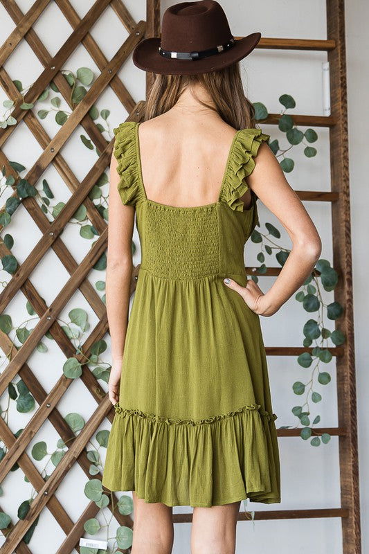 Ruched Waist Ruffled Sleeveless Dress us.meeeshop - 