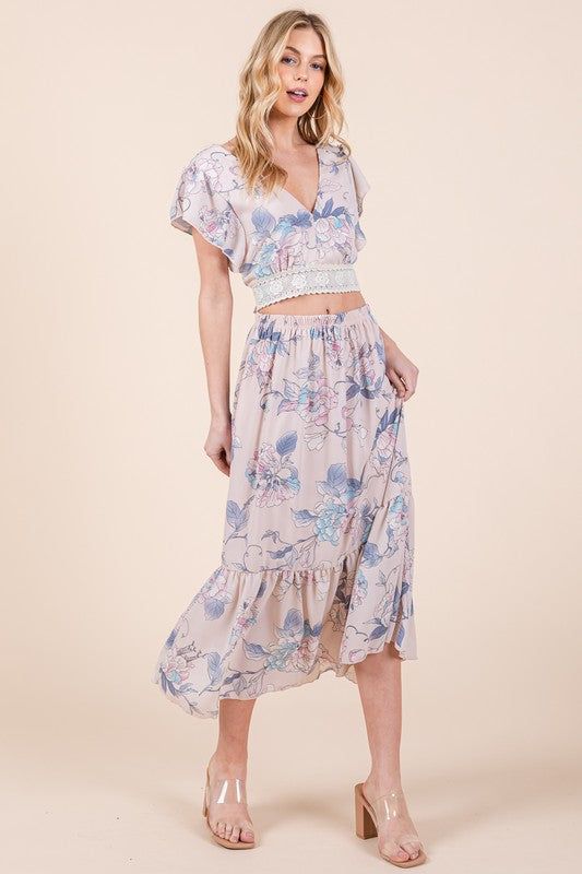 Ruffle Bottom Floral Print Skirt us.meeeshop - Skirts