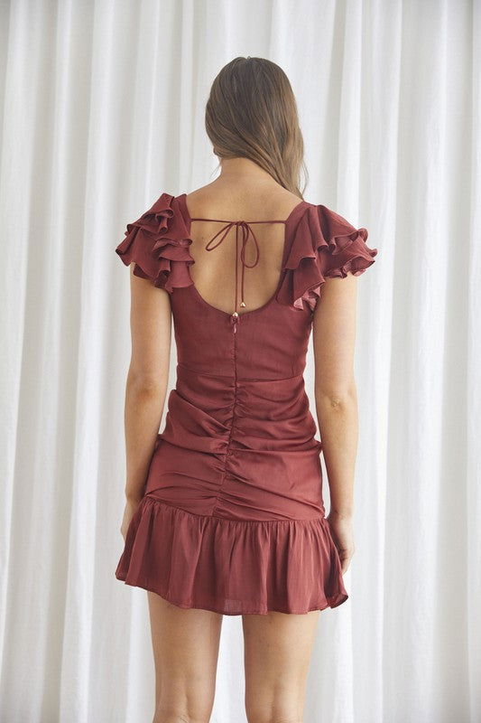 Ruffle Flutter Ruched Mini Dress us.meeeshop - 