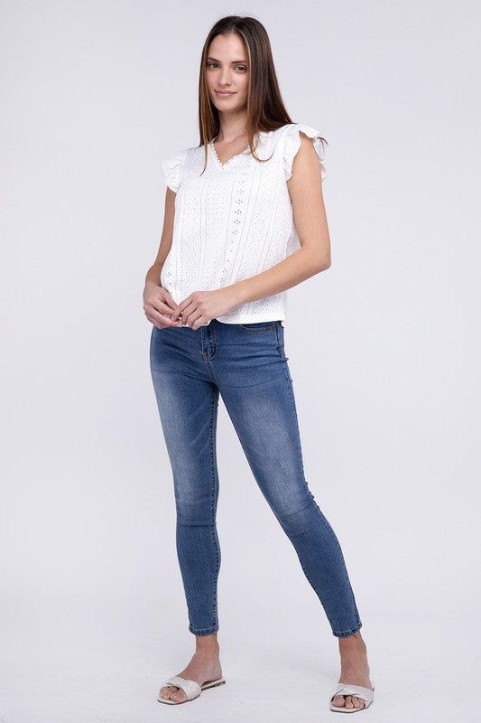 Ruffle Sleeve V Neck Top us.meeeshop - 