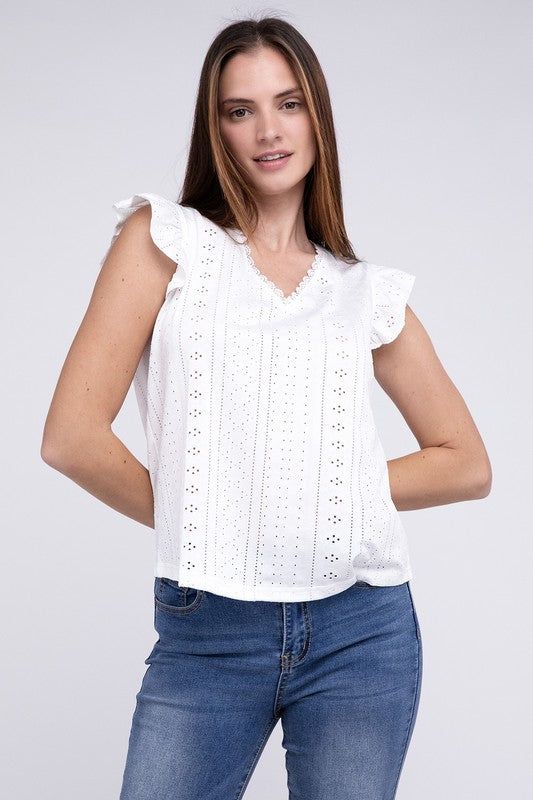 Ruffle Sleeve V Neck Top us.meeeshop - Shirts & Tops