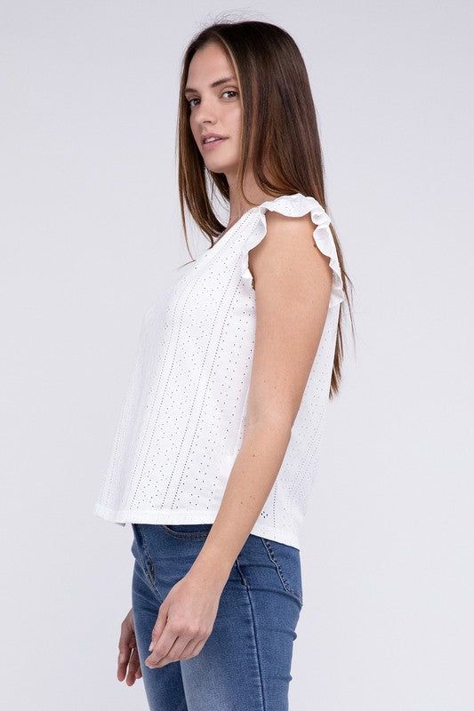 Ruffle Sleeve V Neck Top us.meeeshop - 