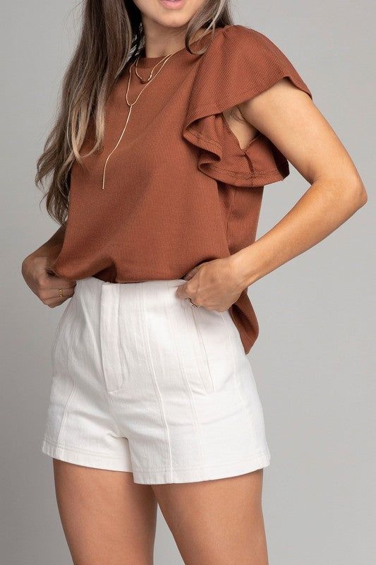 Ruffle sleeve top us.meeeshop - 