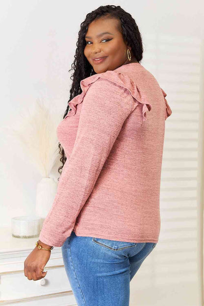 Women's Ruffle Shoulder Long Sleeve T-Shirt - us.meeeshop