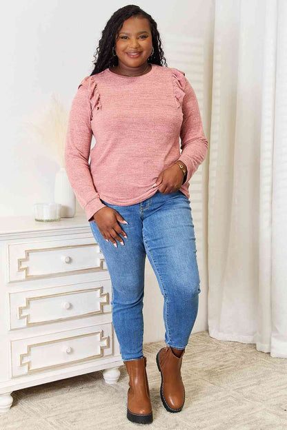 Women's Ruffle Shoulder Long Sleeve T-Shirt - us.meeeshop