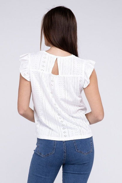 Ruffle Sleeve V Neck Top - us.meeeshop