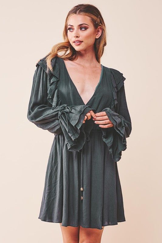 Ruffle Surplice Tied Mini Dress - us.meeeshop