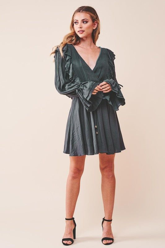 Ruffle Surplice Tied Mini Dress - us.meeeshop