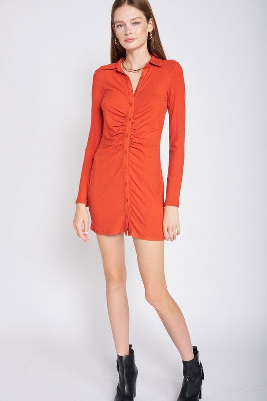 Rutched Long Sleeve Dress us.meeeshop - 