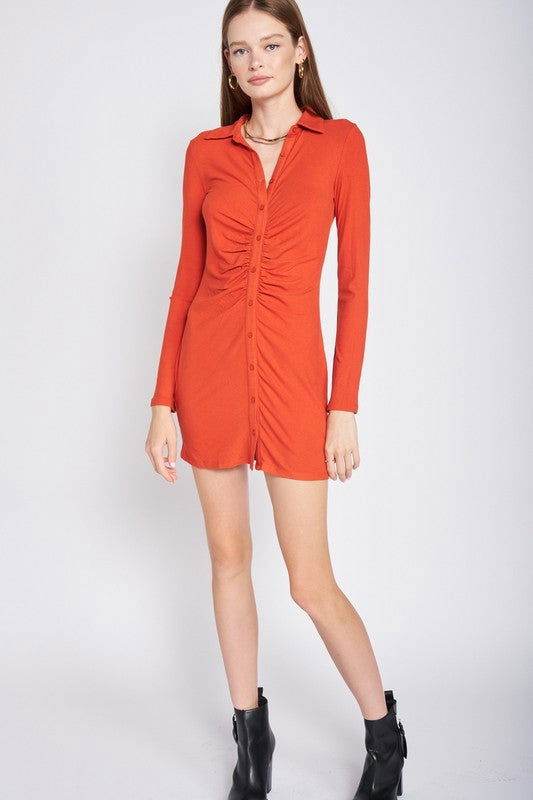 Rutched Long Sleeve Dress - us.meeeshop