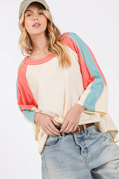 SAGE + FIG Color Block Curved Hem T-Shirt us.meeeshop - 