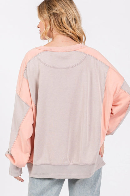 SAGE + FIG Color Block Round Neck Sweatshirt In Gray us.meeeshop - 