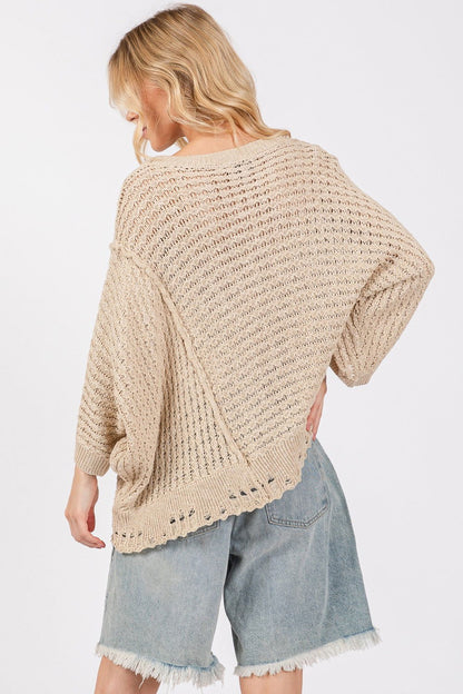 SAGE + FIG Distressed Open Stitch Sweater us.meeeshop - 