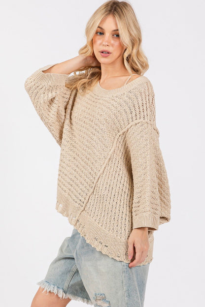 SAGE + FIG Distressed Open Stitch Sweater us.meeeshop - 