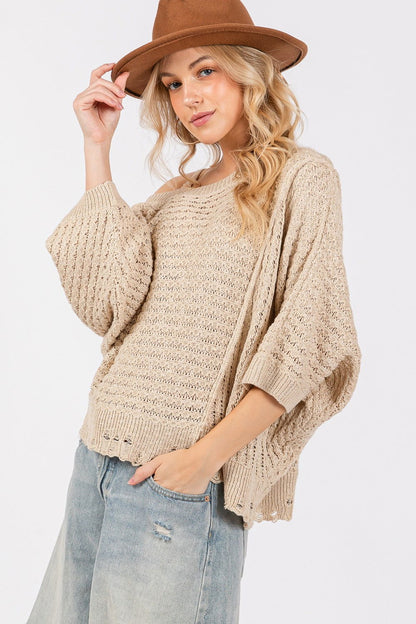 SAGE + FIG Distressed Open Stitch Sweater us.meeeshop - 