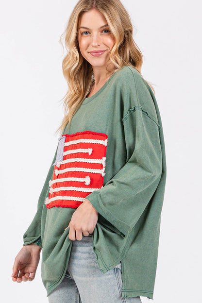 SAGE + FIG Full Size American Flag Patch Drop Shoulder T-Shirt us.meeeshop - 