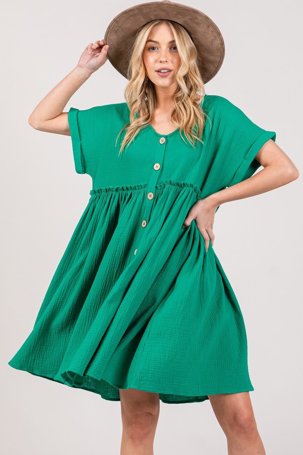 SAGE + FIG Full Size Button Up Short Sleeve Dress us.meeeshop - 