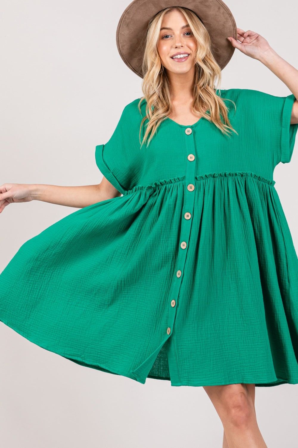 SAGE + FIG Full Size Button Up Short Sleeve Dress us.meeeshop - 