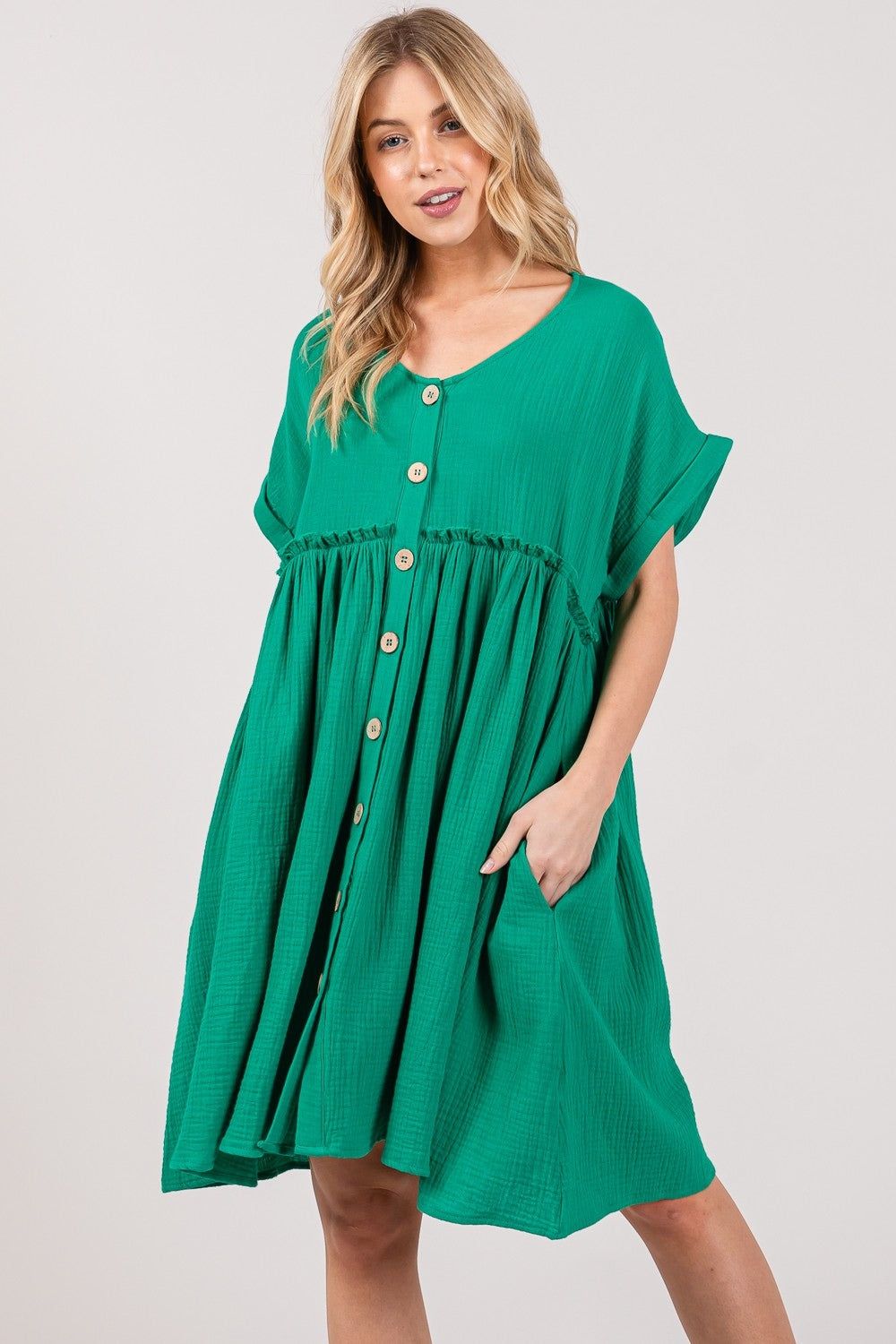 SAGE + FIG Full Size Button Up Short Sleeve Dress us.meeeshop - 