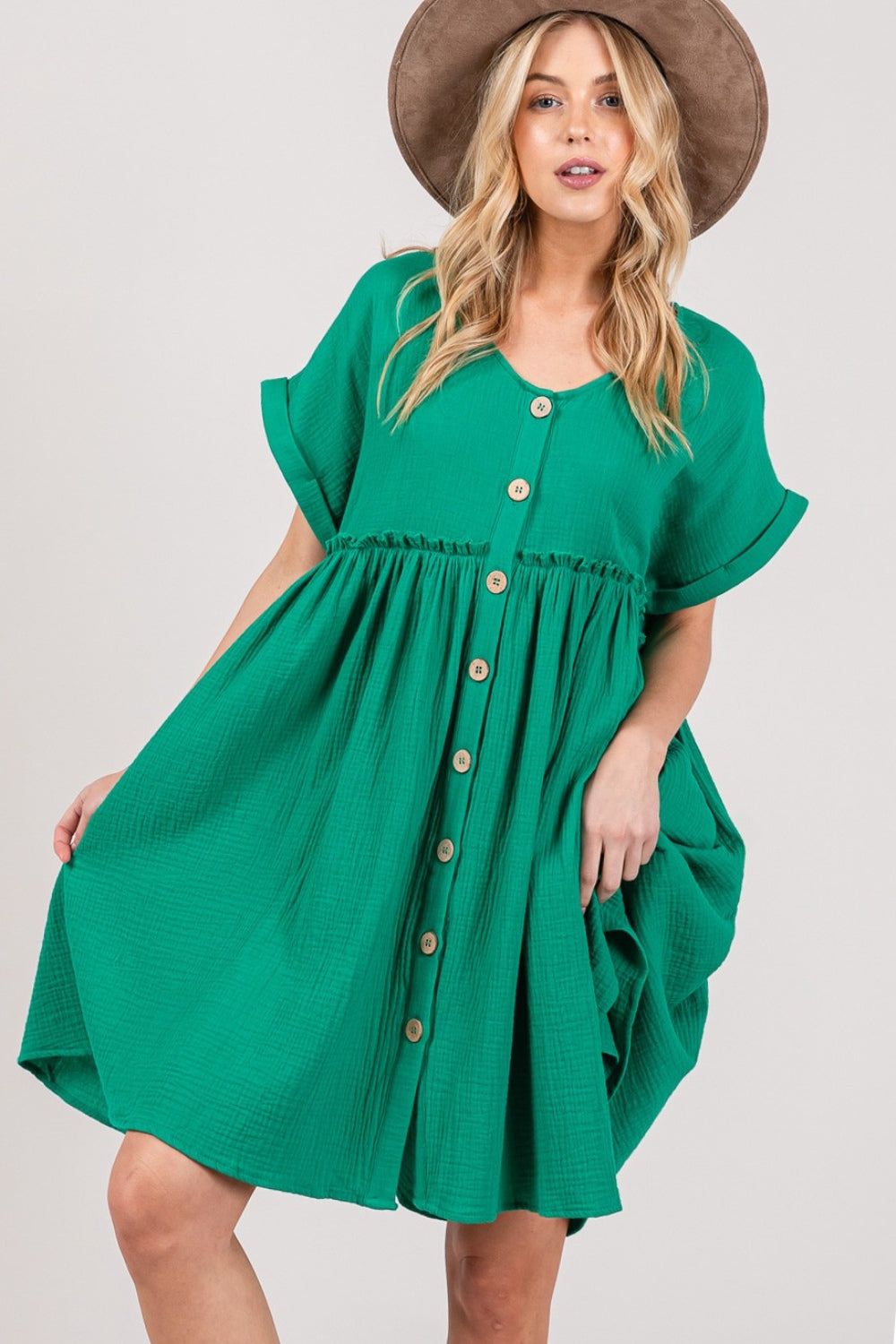 SAGE + FIG Full Size Button Up Short Sleeve Dress us.meeeshop - Dresses