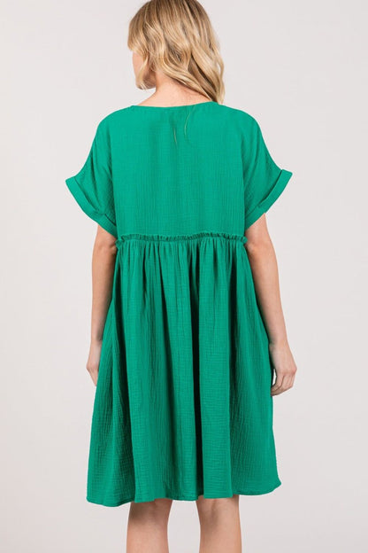 SAGE + FIG Full Size Button Up Short Sleeve Dress us.meeeshop - 