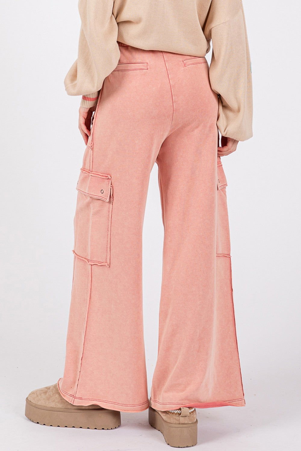 SAGE + FIG Knit Terry Mineral Wash Wide Leg Pants us.meeeshop - 