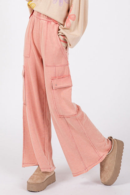 SAGE + FIG Knit Terry Mineral Wash Wide Leg Pants us.meeeshop - 