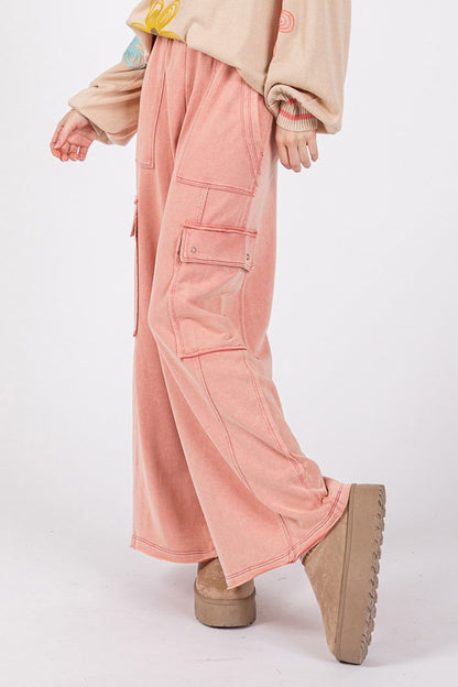 SAGE + FIG Knit Terry Mineral Wash Wide Leg Pants us.meeeshop - 