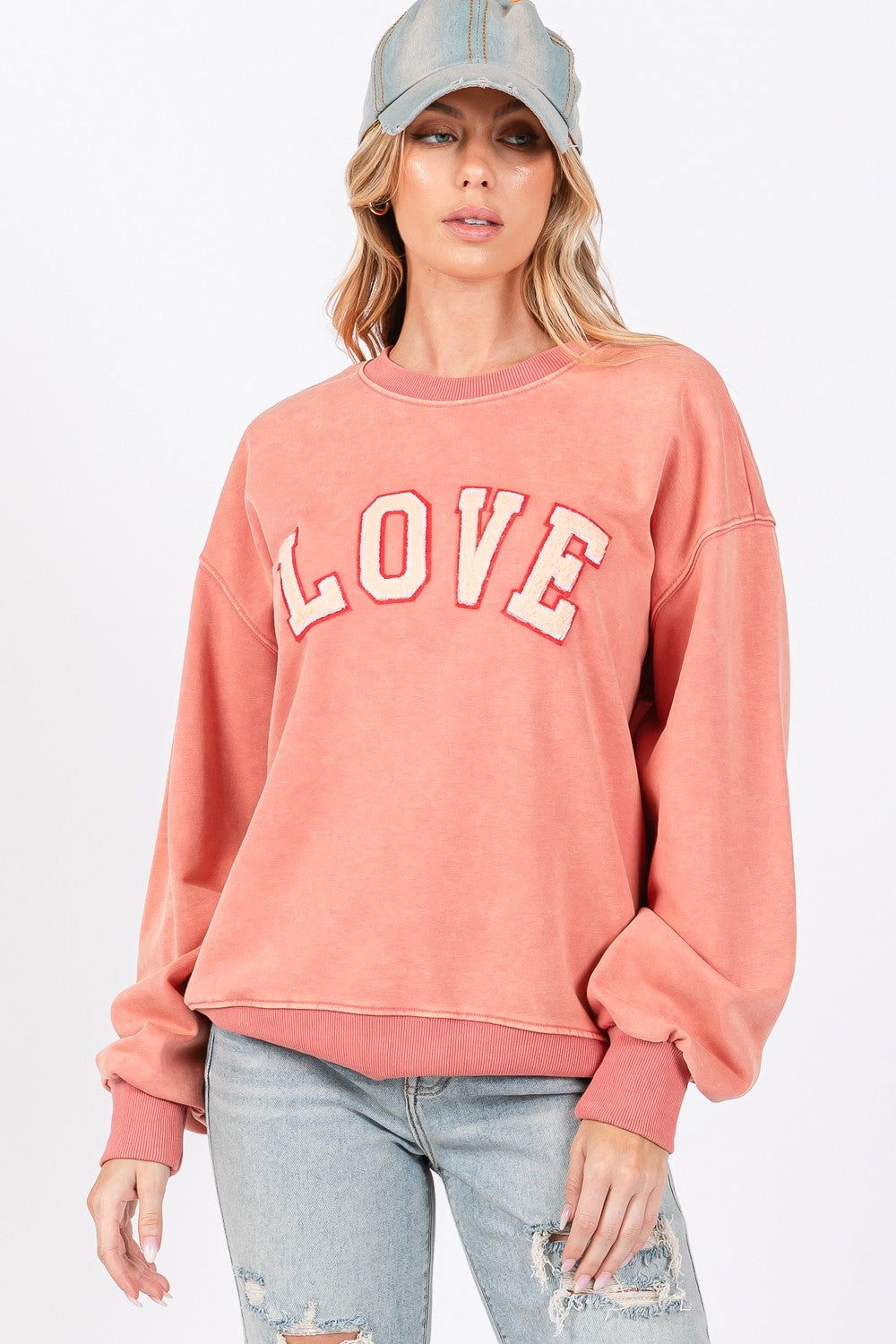 SAGE + FIG LOVE Path Applique Drop Shoulder Sweatshirt us.meeeshop - 