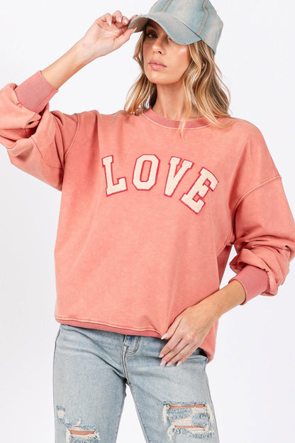 SAGE + FIG LOVE Path Applique Drop Shoulder Sweatshirt us.meeeshop - Shirts & Tops