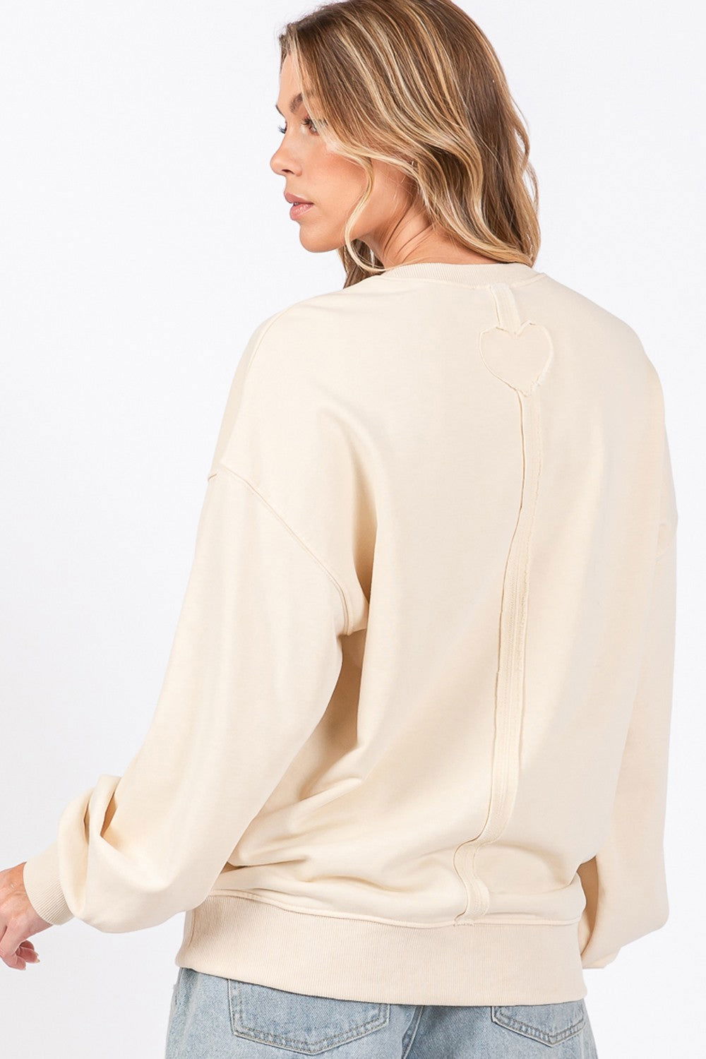 SAGE + FIG LOVE Path Applique Drop Shoulder Sweatshirt us.meeeshop - 