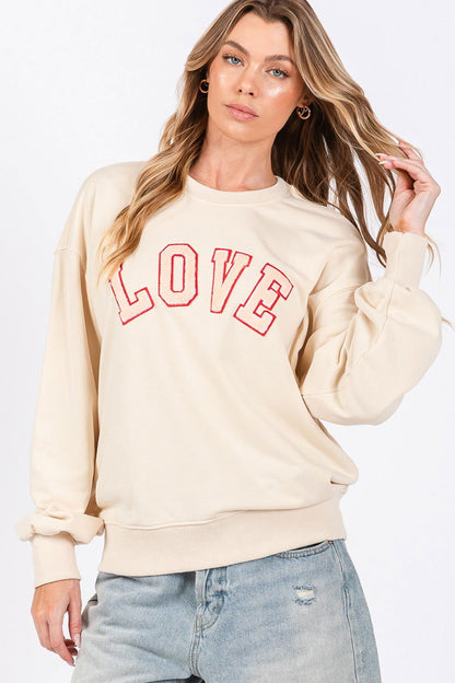 SAGE + FIG LOVE Path Applique Drop Shoulder Sweatshirt us.meeeshop - 