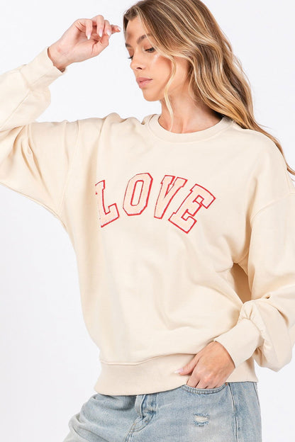 SAGE + FIG LOVE Path Applique Drop Shoulder Sweatshirt us.meeeshop - 