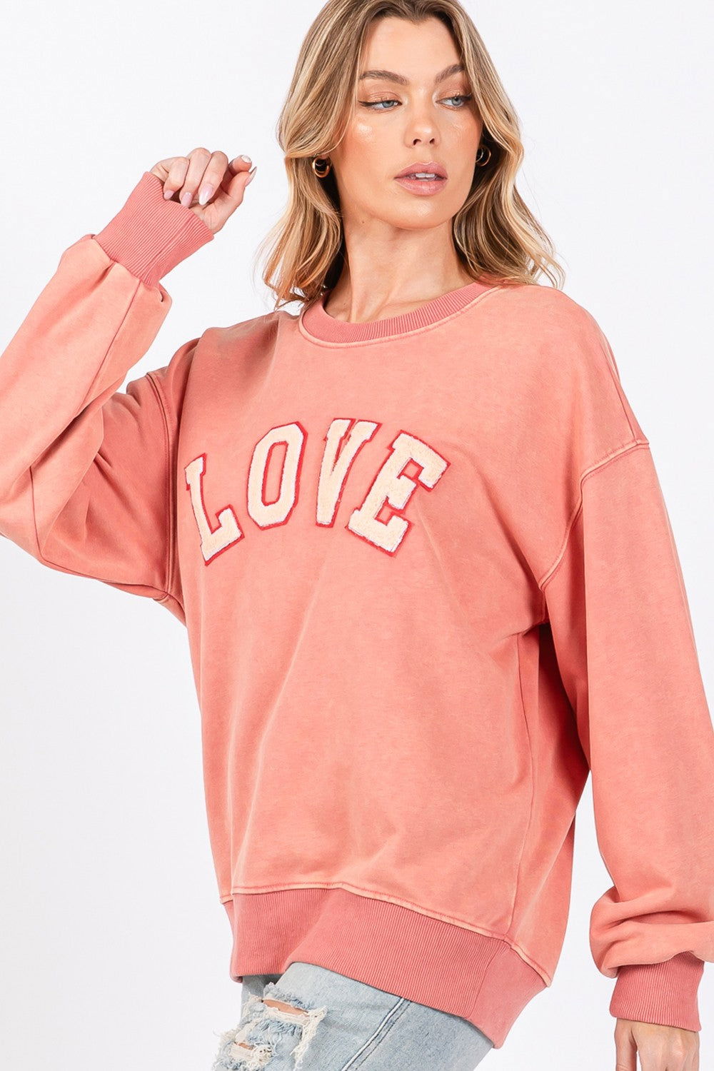 SAGE + FIG LOVE Path Applique Drop Shoulder Sweatshirt us.meeeshop - 