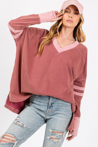 SAGE + FIG Mineral Wash Side Slit Contrast T-Shirt us.meeeshop - Shirts & Tops