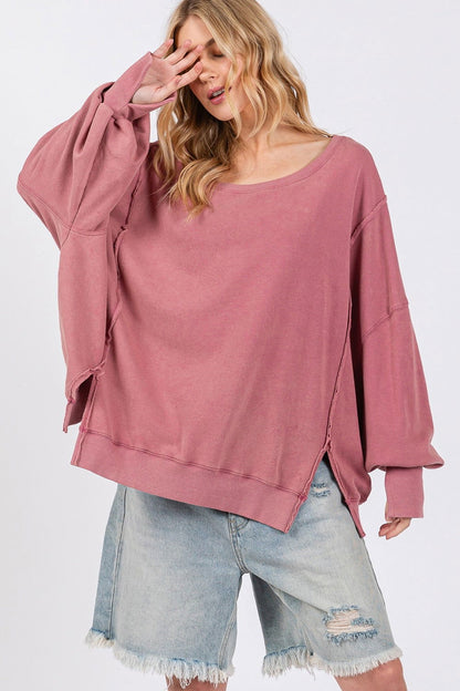 SAGE + FIG Mineral Wash Side Slit Oversized Sweatshirt us.meeeshop - 