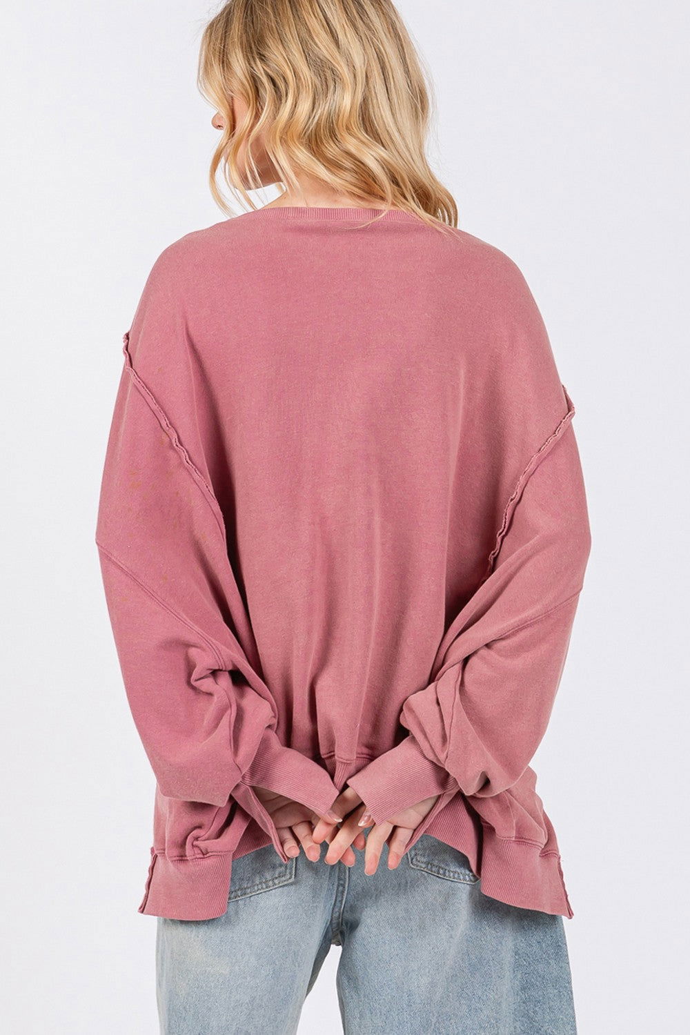 SAGE + FIG Mineral Wash Side Slit Oversized Sweatshirt us.meeeshop - 