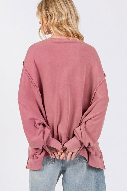 SAGE + FIG Mineral Wash Side Slit Oversized Sweatshirt us.meeeshop - 