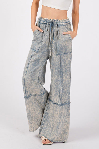 SAGE + FIG Mineral Washed Terry Wide Leg Pants us.meeeshop - 