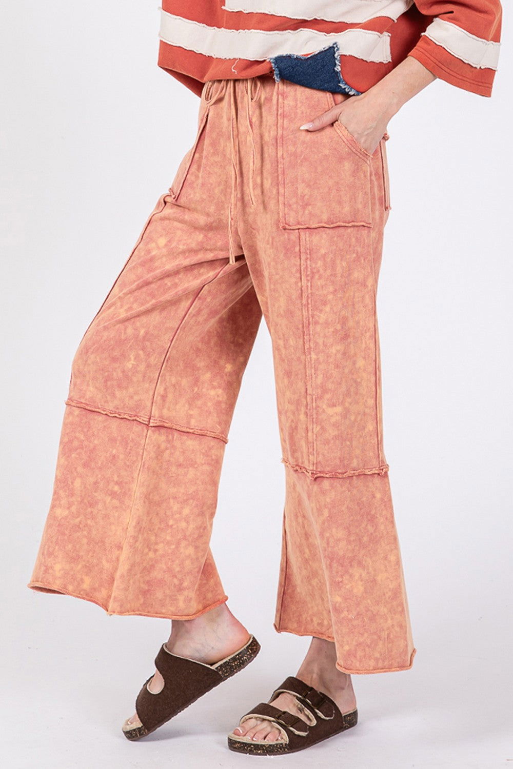 SAGE + FIG Mineral Washed Terry Wide Leg Pants us.meeeshop - 