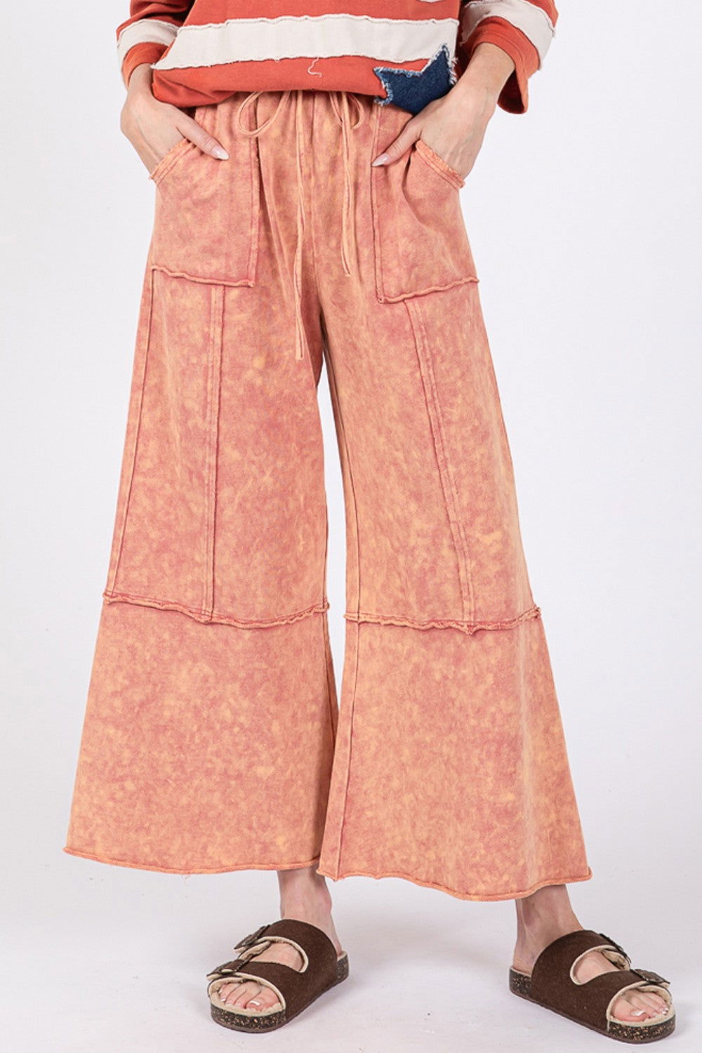 SAGE + FIG Mineral Washed Terry Wide Leg Pants us.meeeshop - Pants