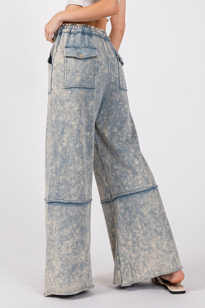 SAGE + FIG Mineral Washed Terry Wide Leg Pants us.meeeshop - 