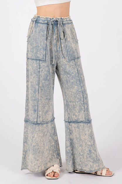 SAGE + FIG Mineral Washed Terry Wide Leg Pants us.meeeshop - Pants