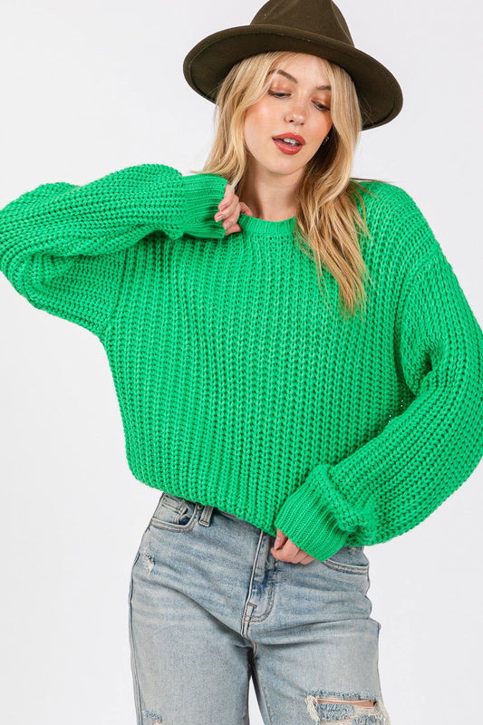 SAGE + FIG Round Neck Drop Shoulder Sweater us.meeeshop - Shirts & Tops