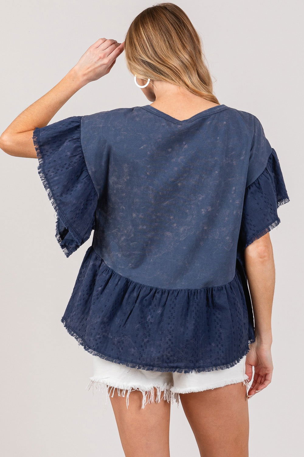 SAGE + FIG Ruffle Sleeve Washed Short Sleeve Blouse us.meeeshop - 