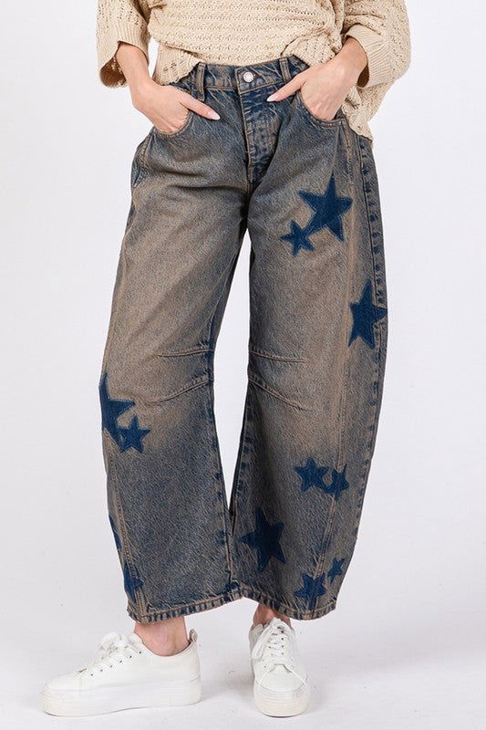 SAGE + FIG Star Wide Leg Jeans with Pockets us.meeeshop - Pants