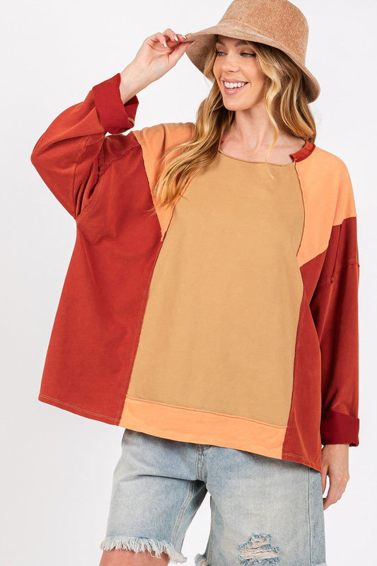 SAGE + FIG Women's Mineral Wash Color Block Top us.meeeshop - Shirts & Tops